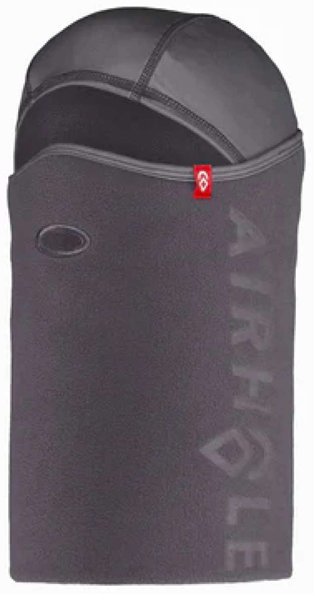 Airhole Balaclava Combo Microfleece Drytech 2024 - Black balaclava with a fleece lining and a dry-tech fabric on top, featuring a red logo tag.