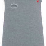 Airhole Hinge Merino Balaclava - A gray balaclava with a red logo on the left side, featuring an oval-shaped hole in the center of the front.