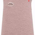 Airhole Hinge Merino Balaclava - A heathered brown balaclava with a small red logo featuring a white heart and circle on the left side.