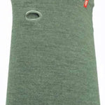 Airhole Balaclava Hinge Merino - A heathered green balaclava with a red logo on the left side of the neck area.