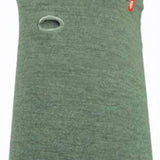 Airhole Balaclava Hinge Merino - A heathered green balaclava with a red logo on the left side of the neck area.