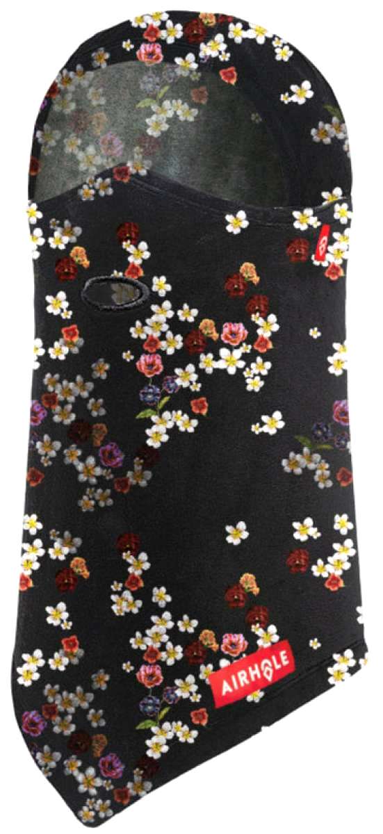 Airhole Hinge Milk Fleece Balaclava - A black balaclava with a milk-colored logo on the left side of the chest area.