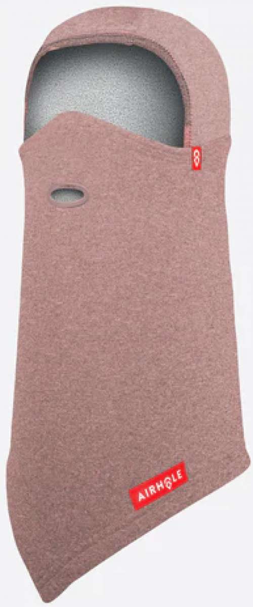 Airhole Balaclava Hinge Polar 2024 - A dusty rose balaclava with a small red logo on the left side of the neck area.