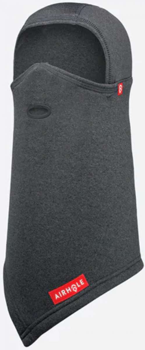 Airhole Balaclava Hinge Polar 2024 - Black balaclava with a hinge at the neck and red logo on the left side.