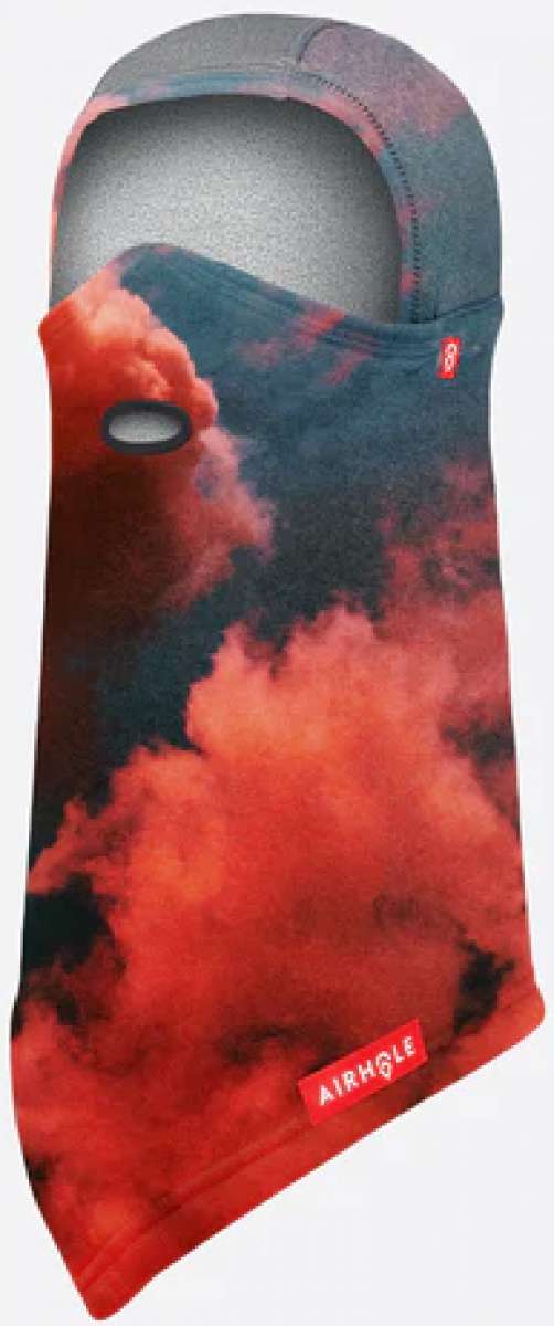 Airhole Balaclava Hinge Polar 2024 - Red and black balaclava with a hinge at the neck, featuring a red logo on the left side of the chest.