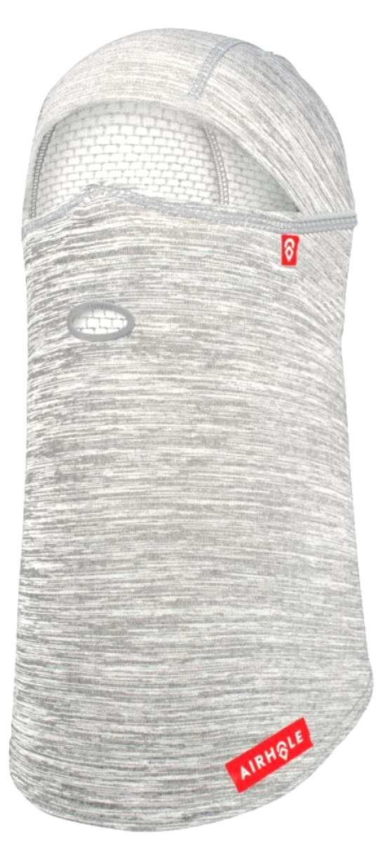 Airhole Full Hinge Waffle Knit Balaclava - A gray balaclava with a waffle knit pattern and an oval logo on the left side of the face.