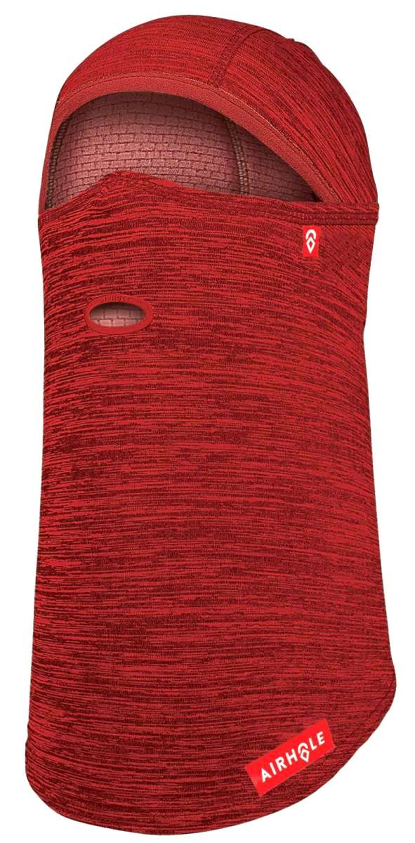 Airhole Full Hinge Waffle Knit Balaclava - A red balaclava with a waffle knit pattern and an air hole on the cheek area.