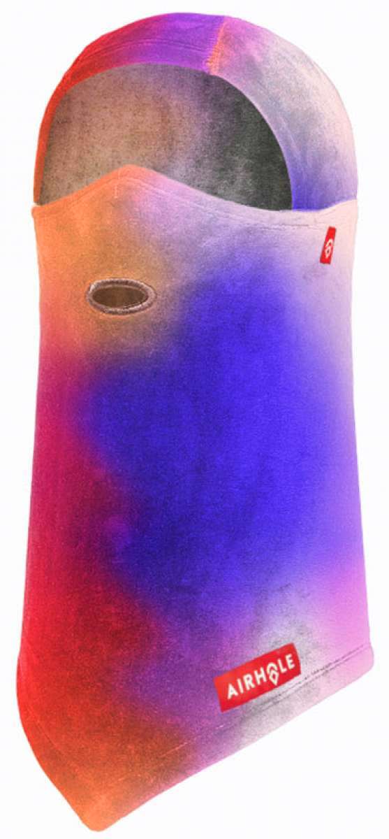 Airhole Hinge Milk Fleece Balaclava - A balaclava with a gradient color scheme that transitions from purple to pink to orange.