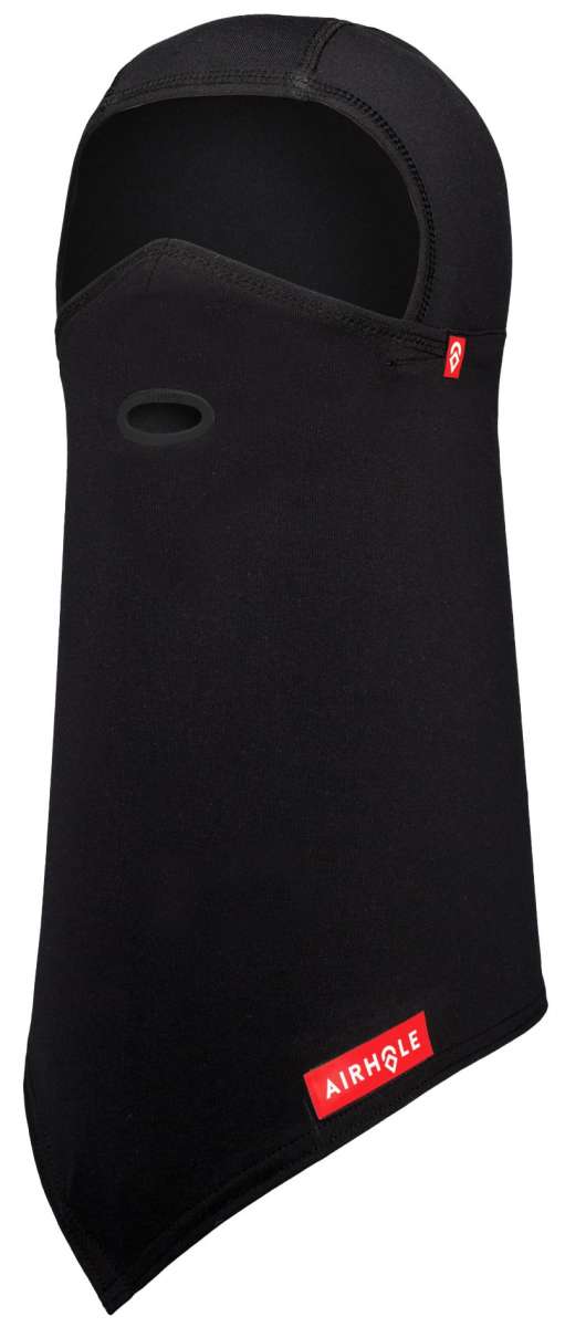 Airhole Junior's Balaclava Hinge Polar 2024 - Black balaclava with a hinge at the neck and red logo on the left side.