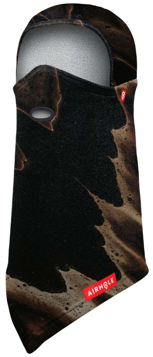 Airhole Junior's Balaclava Hinge Polar 2024 - Black balaclava with a hinge at the neck and an opening for the mouth, featuring a black and brown marbled pattern on the fabric.