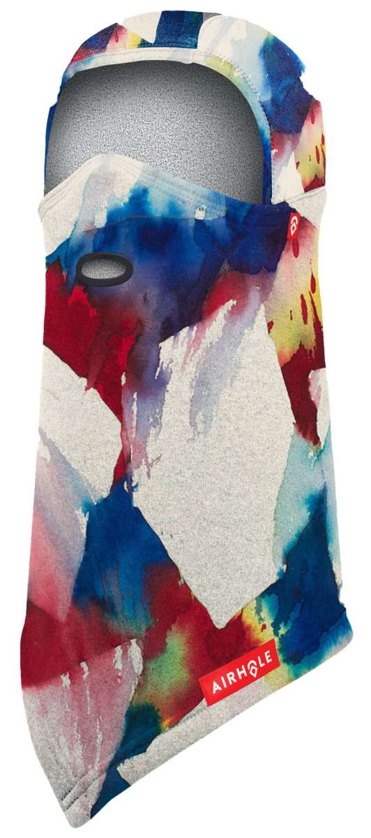 Airhole Junior's Balaclava Hinge Polar 2024 - A white balaclava with a red logo and blue, yellow, and green accents.