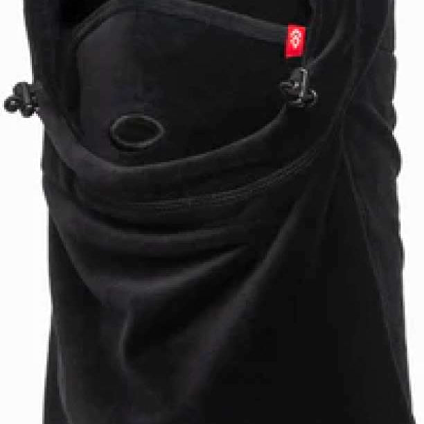 Airhole Junior Airhood Milk Fleece 2024 - A black balaclava with a fleece interior and an opening for the mouth, featuring a small red logo on the right side.