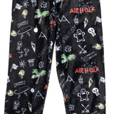 Airhole Junior Milk Fleece Thermal Set 2024 - Black fleece set with white and green palm tree print.