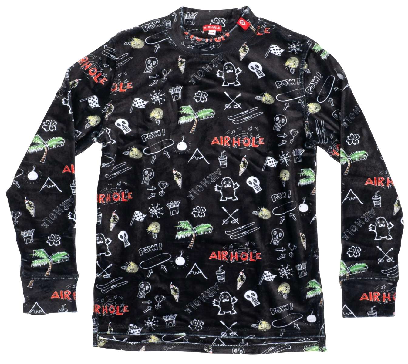 Airhole Junior Milk Fleece Thermal Set 2024 - Black fleece set with white and red graphics of a cow's head, flowers, and "Milk" written in bubble letters.