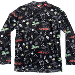 Airhole Junior Milk Fleece Thermal Set 2024 - Black fleece set with white and red graphics of a cow's head, flowers, and "Milk" written in bubble letters.