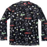 Airhole Junior Milk Fleece Thermal Set 2024 - Black fleece set with white and red graphics of a cow's head, flowers, and "Milk" written in bubble letters.