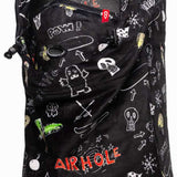 Airhole Juniors Milk Fleece Airhood - A black balaclava with a white milk carton and cow pattern, featuring a zipper on the side.