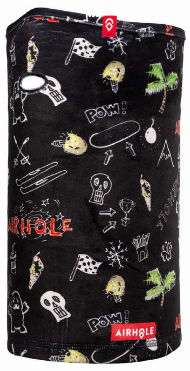 Airhole Juniors Ergo Milk Fleece Airtube - Black fleece tube with white milk carton graphic and "Junors" written in red letters.