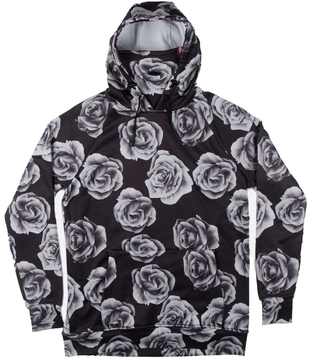 Airhole Ladies Polar Thermal Hoodie 2024 - Black hoodie with large white snowflake pattern and a hood.