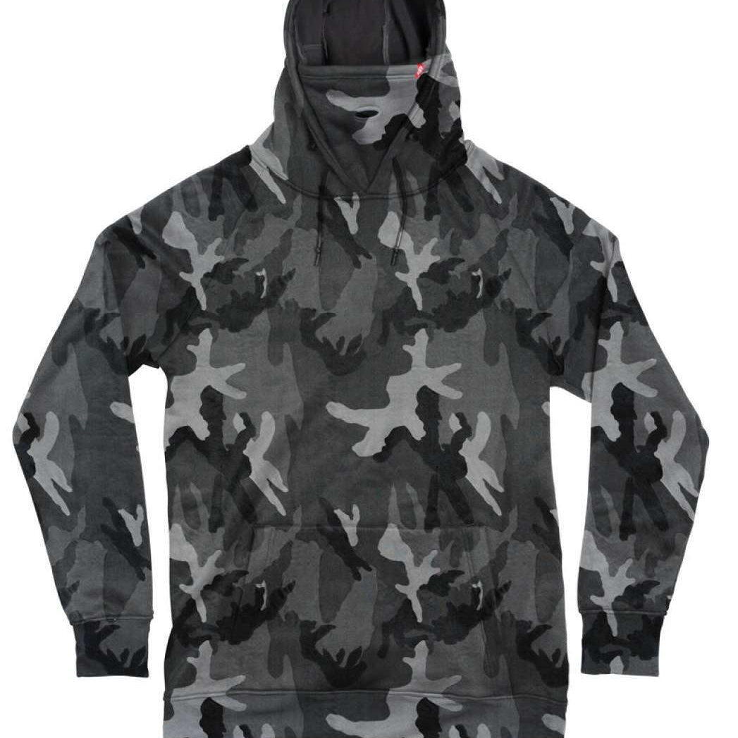 Airhole Polar Thermal Hoodie - A black hoodie with a white snowflake pattern and a red logo on the left chest area.
