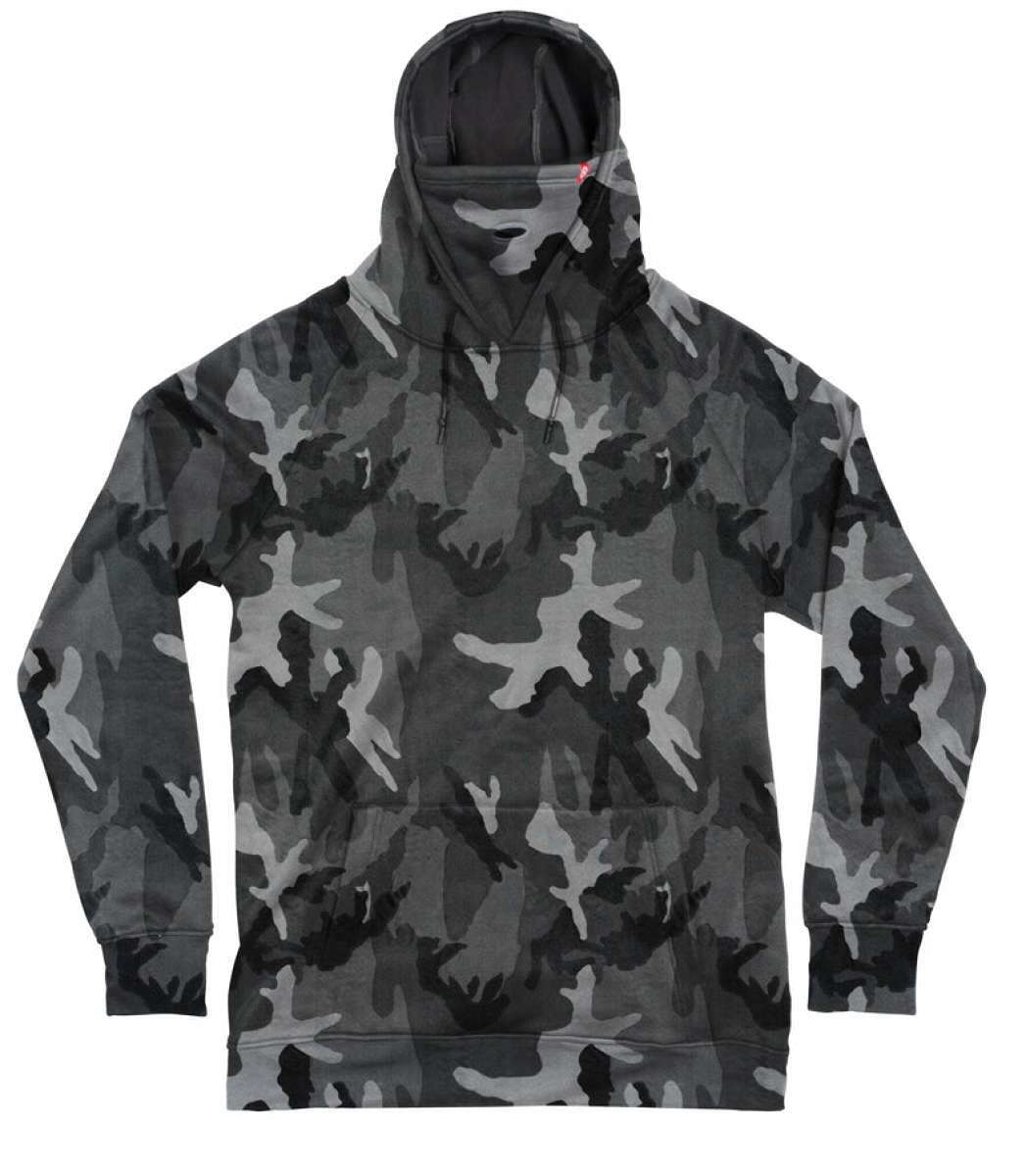 Airhole Polar Thermal Hoodie - A black hoodie with a white snowflake pattern and a red logo on the left chest area.