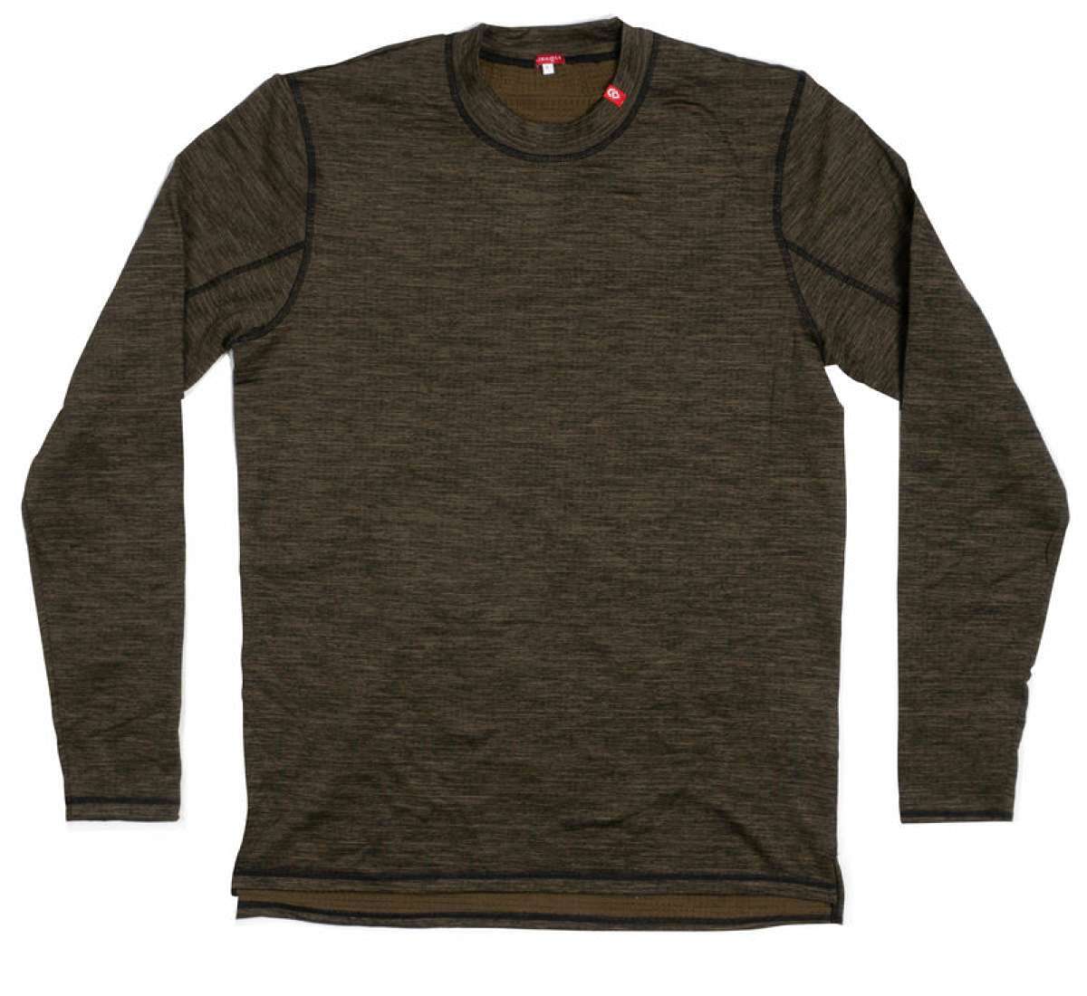 Waffleknit Thermal Top Men 2023 - A dark brown, heathered thermal top with a waffle-knit pattern and black trim around the neckline.
