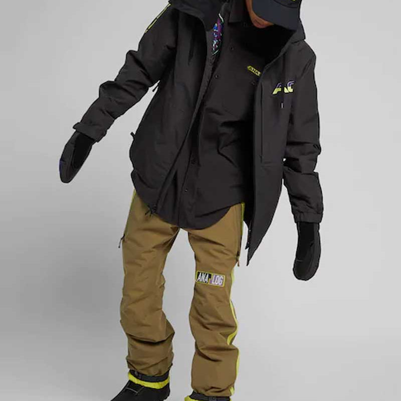 Analog Greed Jacket - Black jacket with purple, blue, green, and yellow accents on left chest area.