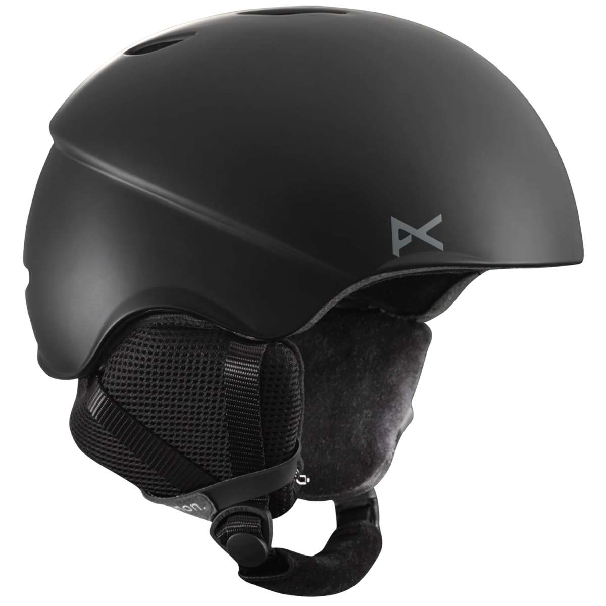 Anon Helo 2.0 Helmet 2024 - Matte black helmet with a white logo on the side and ventilation holes at the top.