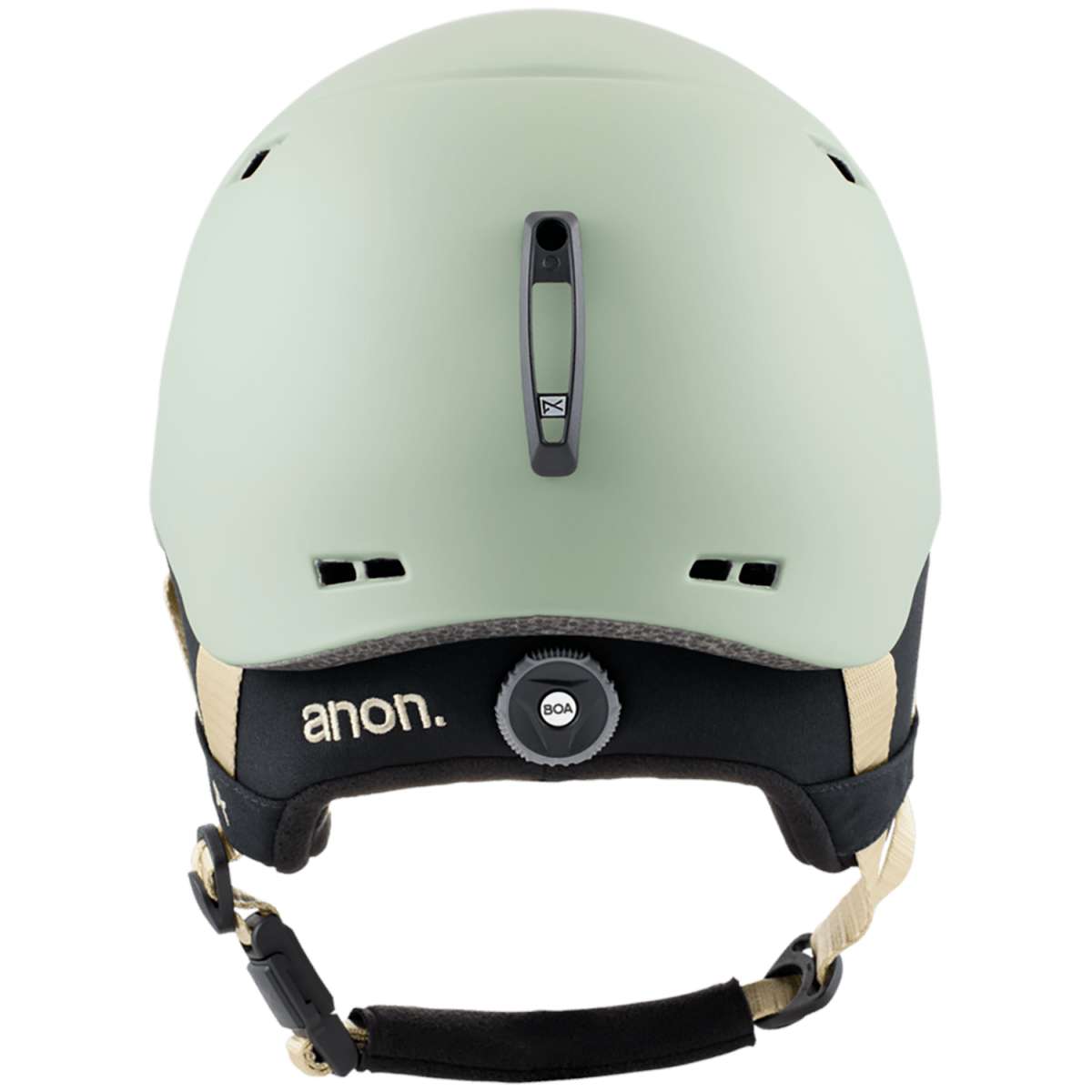 Anon Junior's Burner Helmet 2024 - A mint green helmet with a black chin strap and white lettering on the side.