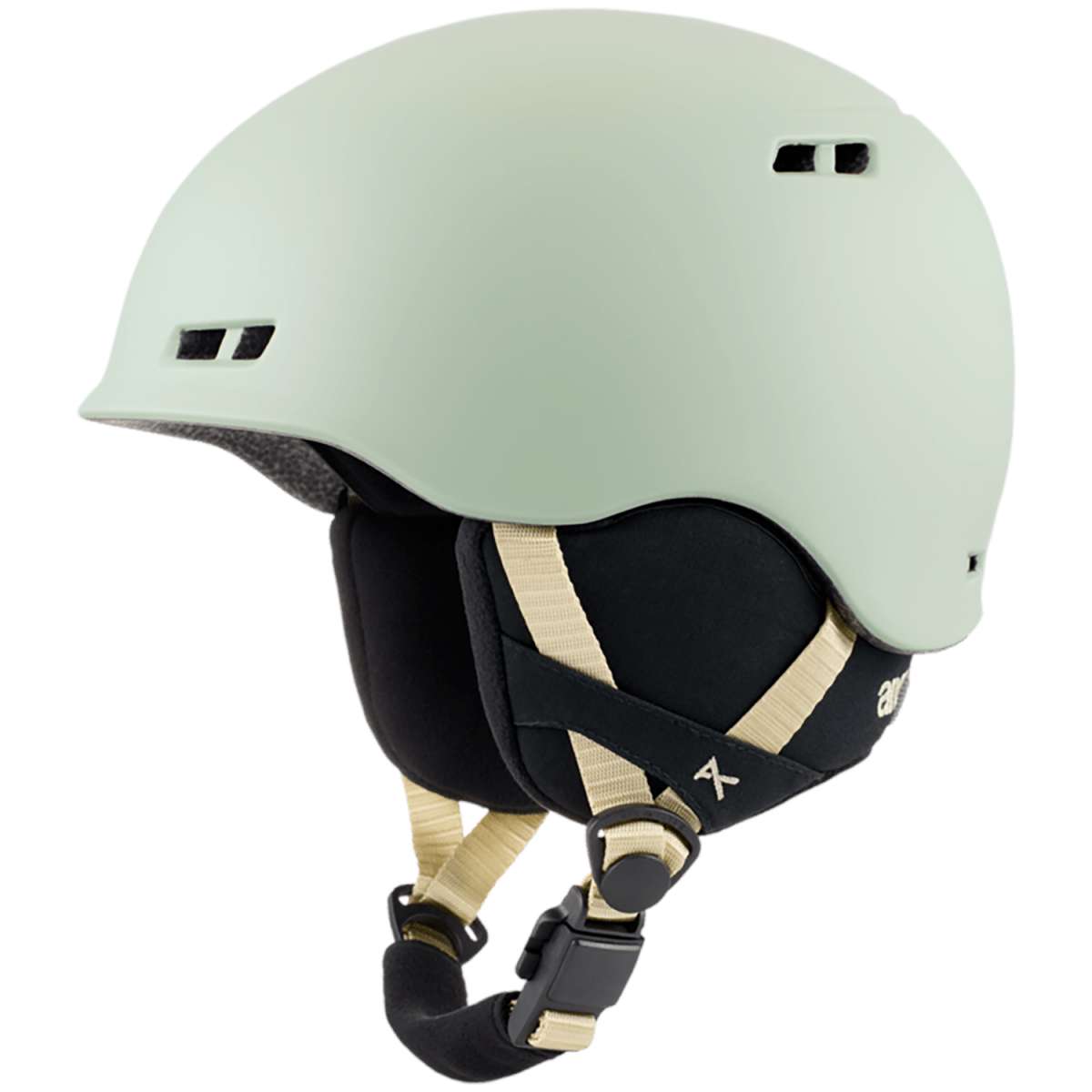 Anon Junior's Burner Helmet 2024 - A mint green helmet with a black chin strap and white logo on the side.