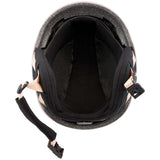 Anon Junior's Burner Helmet 2024 - A black helmet with a white logo on the front and straps for adjusting the fit.