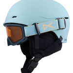 Anon Junior's Define Helmet 2024 - A light blue helmet with a black chin strap and a white logo on the side.