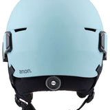 Anon Junior's Define Helmet 2024 - A light blue helmet with a black chin strap and white BOA logo on the front.