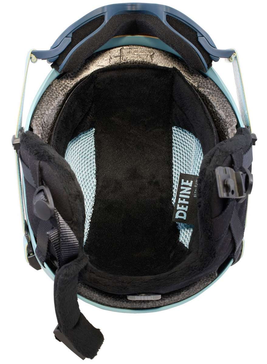 Anon Junior's Define Helmet 2024 - Black helmet with white logo on front and back, black chin strap, and silver buckle.