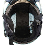 Anon Junior's Define Helmet 2024 - Black helmet with white logo on front and back, black chin strap, and silver buckle.