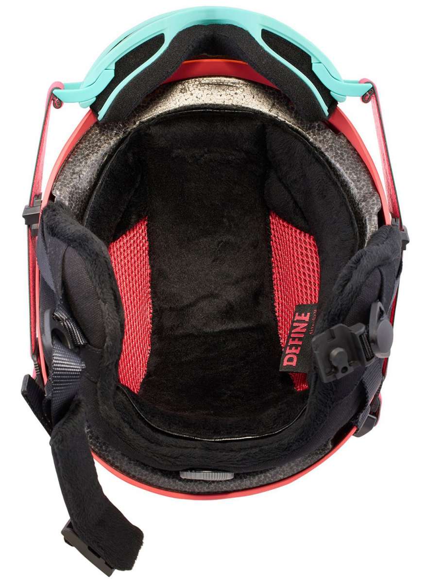 Anon Junior's Define Helmet 2024 - Black helmet with white logo on front and red accents around vents.