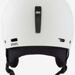 Anon Junior's Rime 3 Helmet 2022-2023 - A white helmet with a black strap and buckle on top, featuring a small logo in the center.