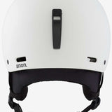 Anon Junior's Rime 3 Helmet 2022-2023 - A white helmet with a black strap and buckle on top, featuring a small logo in the center.