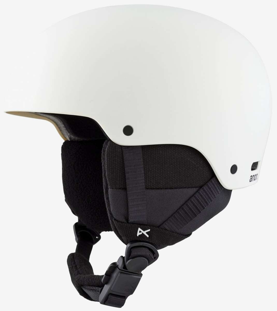 Anon Junior's Rime 3 Helmet 2022-2023 - A white helmet with a black strap and buckle on the back.