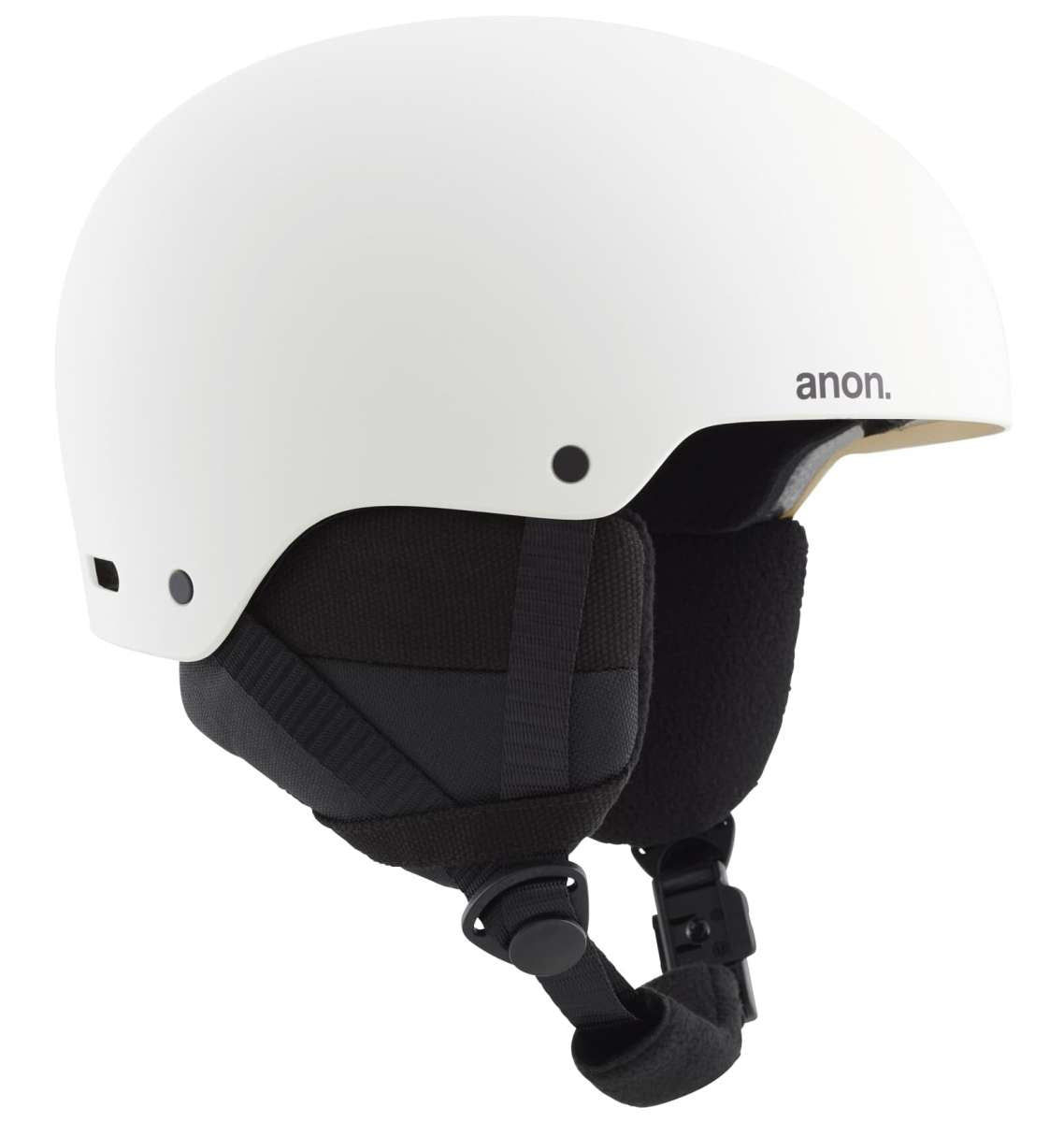 Anon Junior's Rime 3 Helmet 2022-2023 - A white helmet with a black strap and buckle on the back.