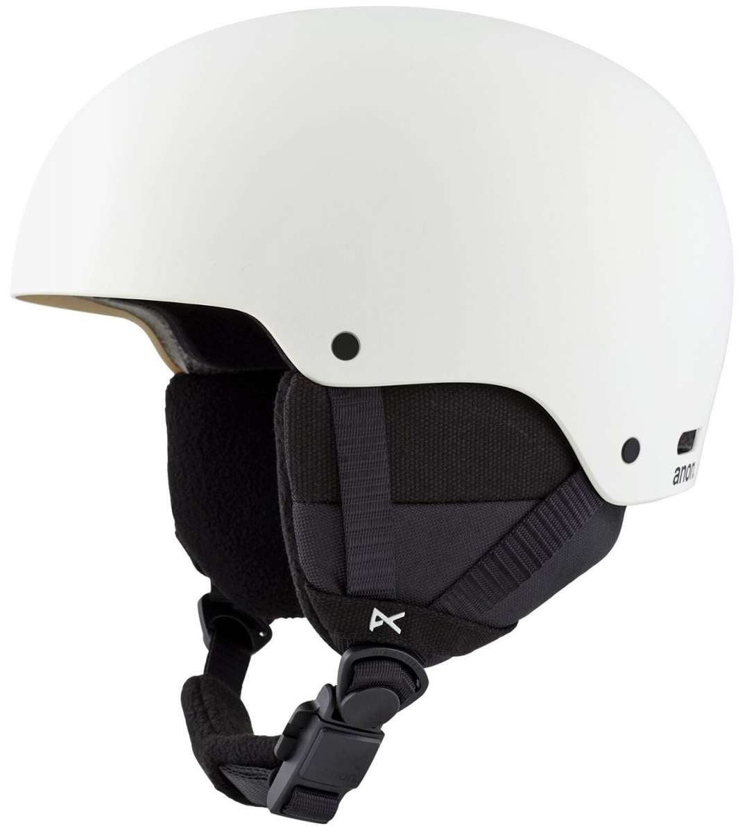 Anon Junior's Rime 3 Helmet 2024 - White helmet with a black strap and buckle on the back.