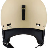 Anon Junior's Rime 3 Helmet 2024 - A tan helmet with a black strap and buckle on top, viewed from the back.