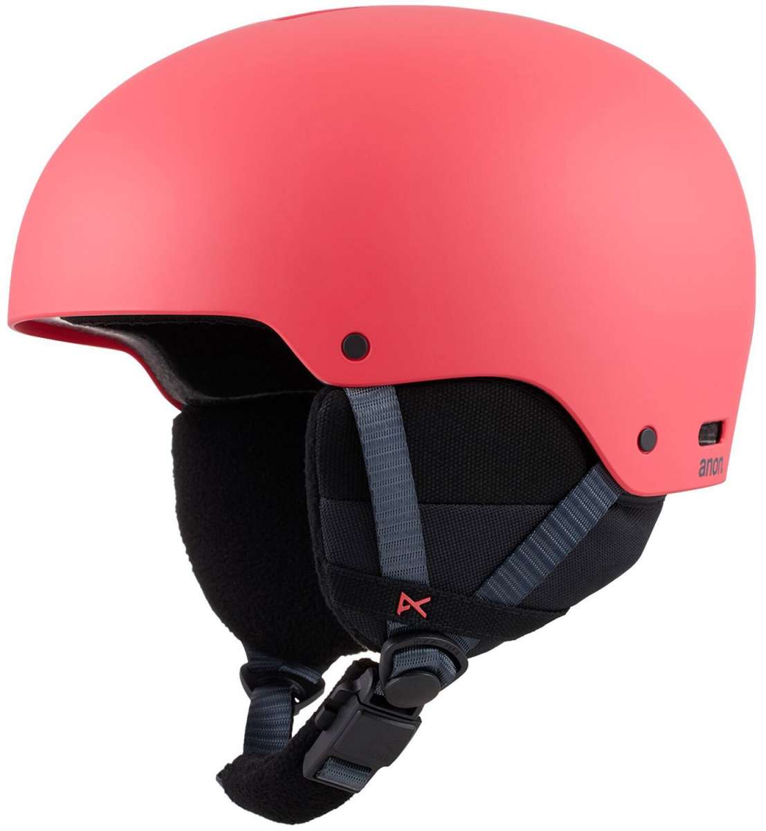 Anon Junior's Rime 3 Helmet - A matte black helmet with a white logo on the front and a chin strap.