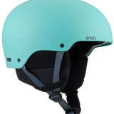 Anon Junior's Rime 3 Helmet 2024 - A matte black helmet with a white logo on the front and a chin strap.