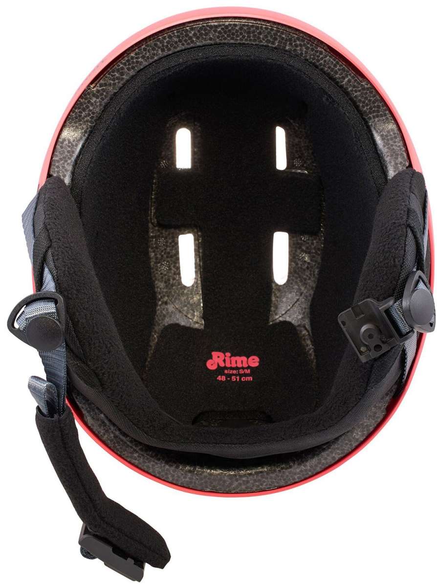 Anon Junior's Rime 3 Helmet - Black helmet with white logo on front and back, black chin strap, and ventilation holes on top.