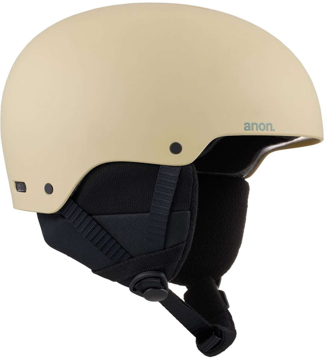 Anon Junior's Rime 3 Helmet 2024 - Black helmet with a white logo on the side and a chin strap.