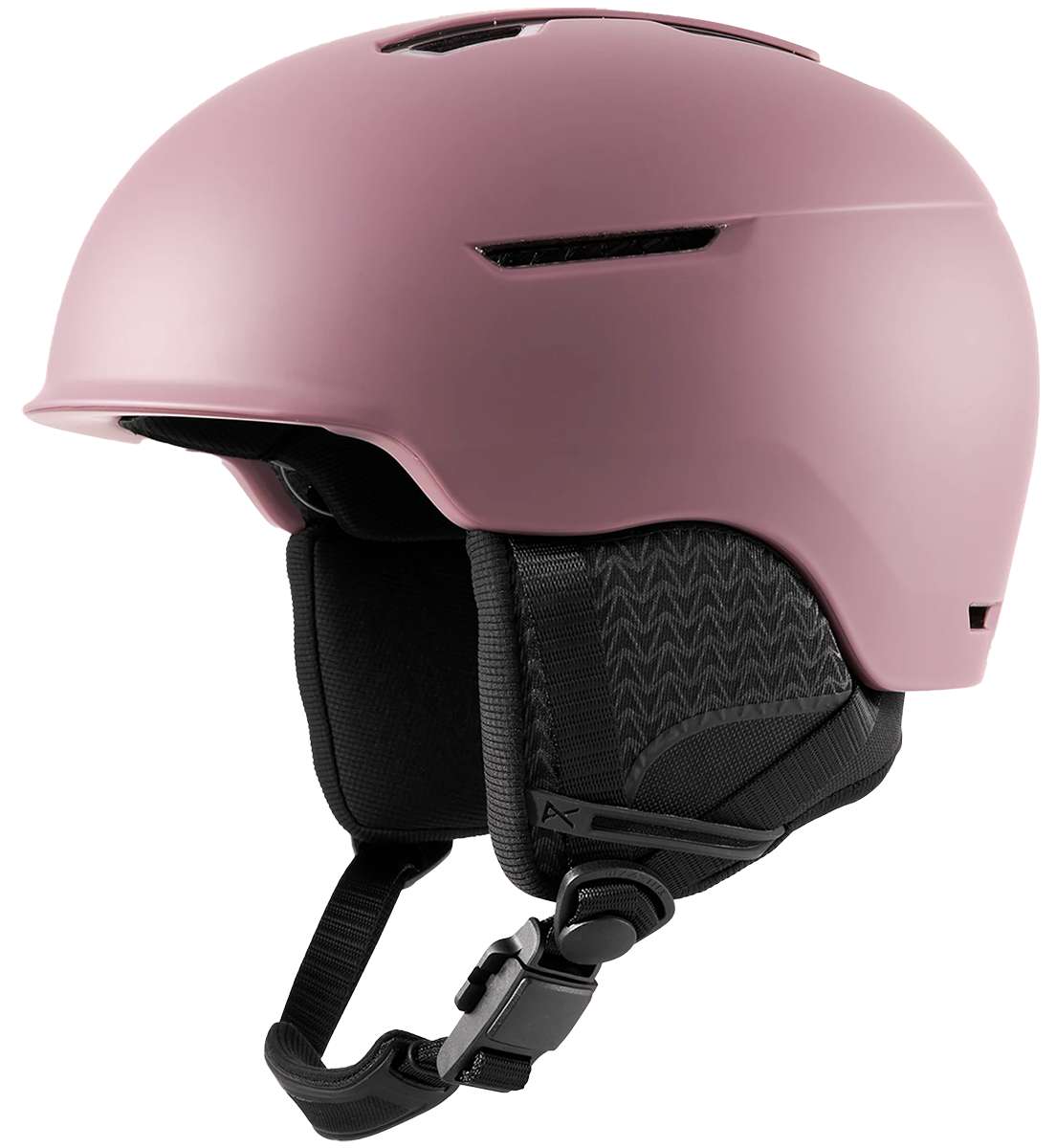 Anon Ladies Logan WaveCel Helmet 2022-2023 - A dusty rose helmet with a black chin strap and ventilation holes on top.