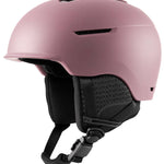 Anon Ladies Logan WaveCel Helmet 2022-2023 - A dusty rose helmet with a black chin strap and ventilation holes on top.
