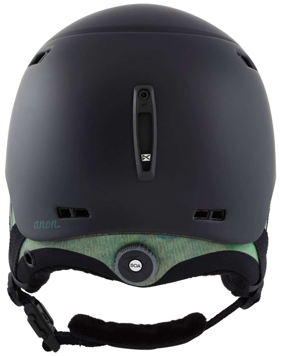 Anon Ladies Rodan Helmet 2022-2023 - A black helmet with a white logo on the front and a strap at the back.