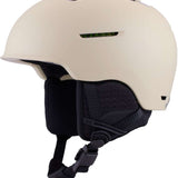 Anon Logan Wavecel Helmet 2024 - A white helmet with a green logo on the side and a black chin strap.